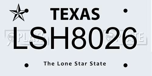 LSH8026 Texas License Plate