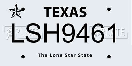 LSH9461 Texas License Plate