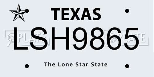 LSH9865 Texas License Plate