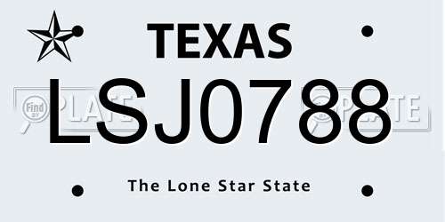 LSJ0788 Texas License Plate