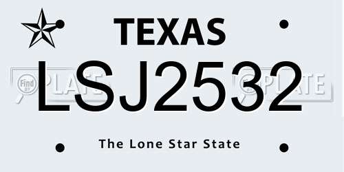 LSJ2532 Texas License Plate