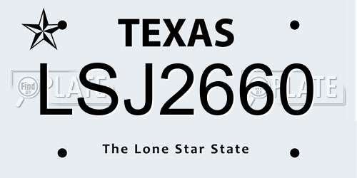 LSJ2660 Texas License Plate