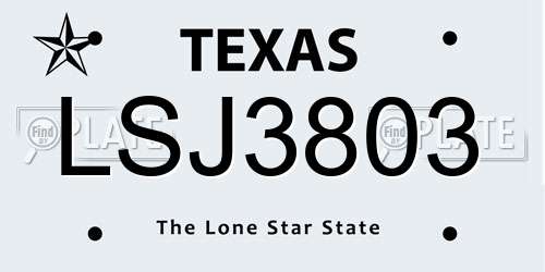 LSJ3803 Texas License Plate