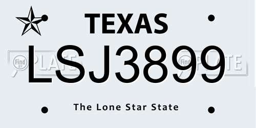 LSJ3899 Texas License Plate