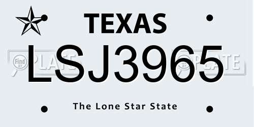 LSJ3965 Texas License Plate
