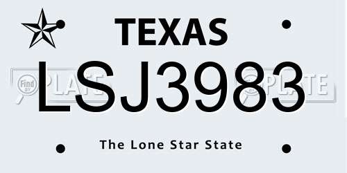 LSJ3983 Texas License Plate