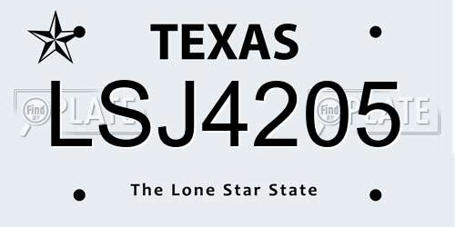 LSJ4205 Texas License Plate