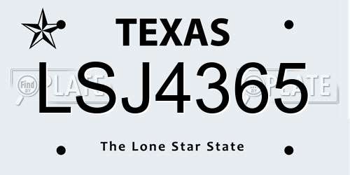 LSJ4365 Texas License Plate