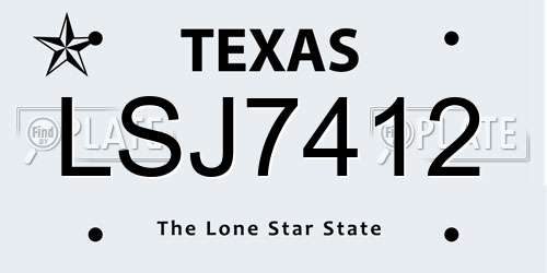 LSJ7412 Texas License Plate