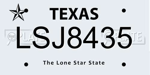 LSJ8435 Texas License Plate
