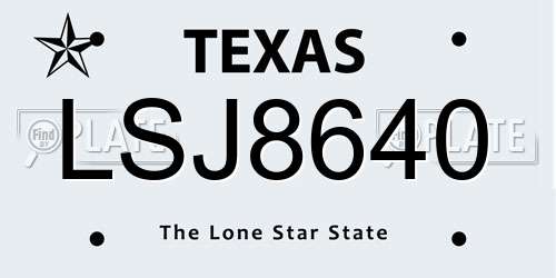 LSJ8640 Texas License Plate