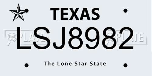 LSJ8982 Texas License Plate