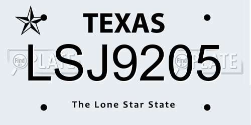 LSJ9205 Texas License Plate