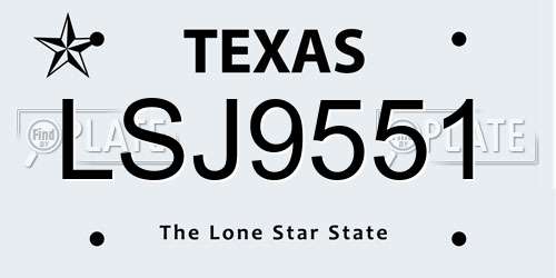 LSJ9551 Texas License Plate