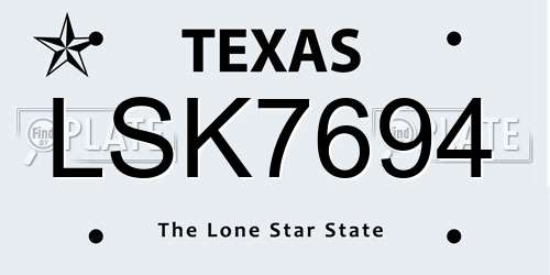 LSK7694 Texas License Plate