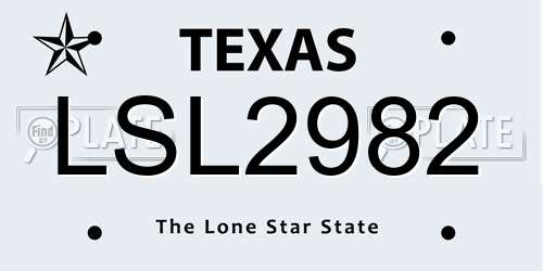 LSL2982 Texas License Plate