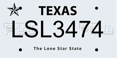 LSL3474 Texas License Plate
