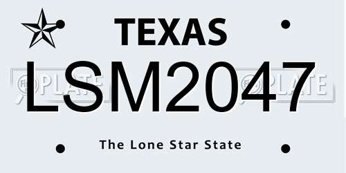 LSM2047 Texas License Plate