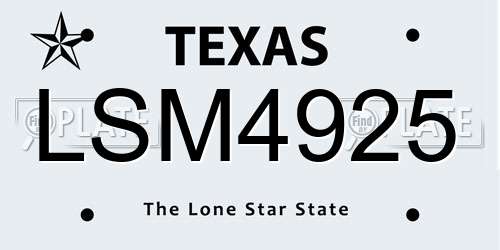 LSM4925 Texas License Plate
