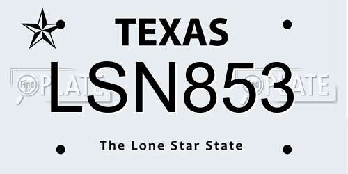 LSN853 Texas License Plate