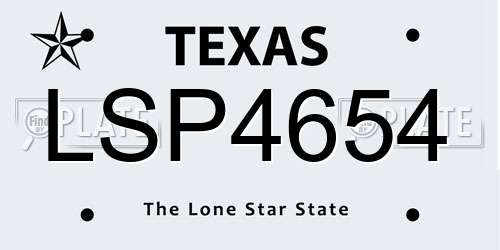 LSP4654 Texas License Plate