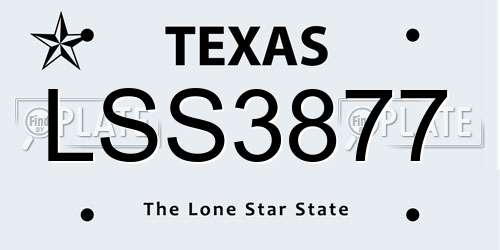 LSS3877 Texas License Plate