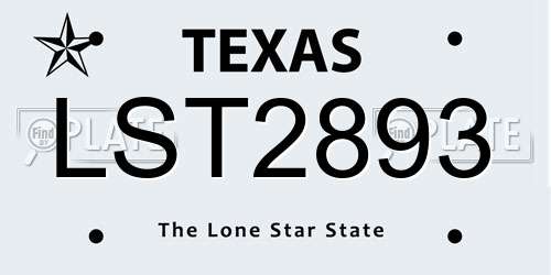 LST2893 Texas License Plate