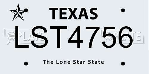 LST4756 Texas License Plate