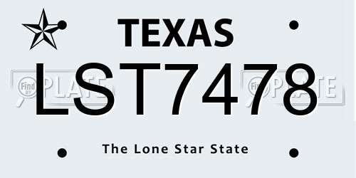 LST7478 Texas License Plate