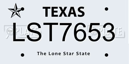 LST7653 Texas License Plate