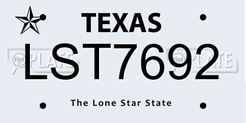 LST7692 Texas License Plate