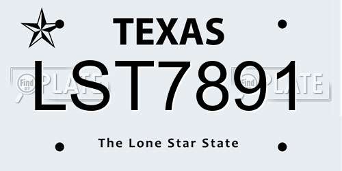 LST7891 Texas License Plate