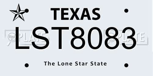 LST8083 Texas License Plate