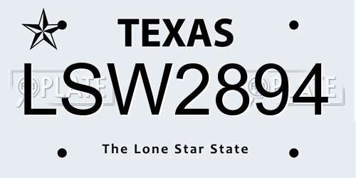 LSW2894 Texas License Plate