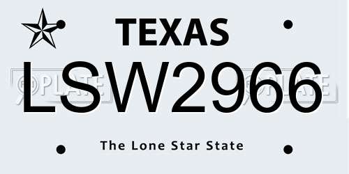 LSW2966 Texas License Plate
