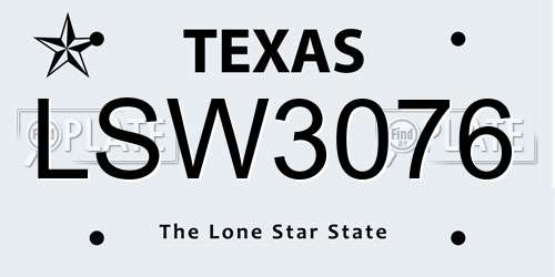 LSW3076 Texas License Plate