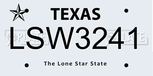 LSW3241 Texas License Plate