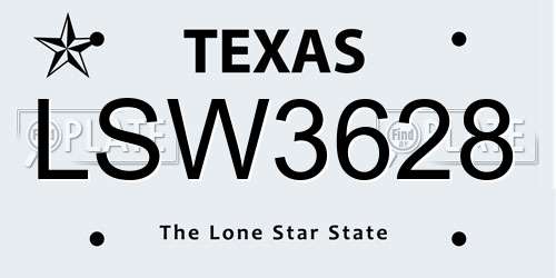 LSW3628 Texas License Plate