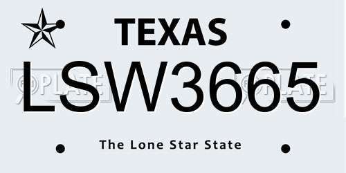 LSW3665 Texas License Plate