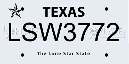 LSW3772 Texas License Plate