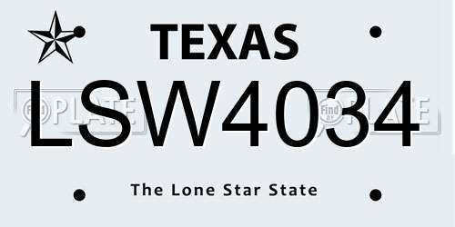 LSW4034 Texas License Plate