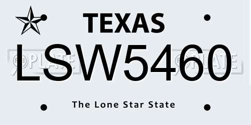 LSW5460 Texas License Plate