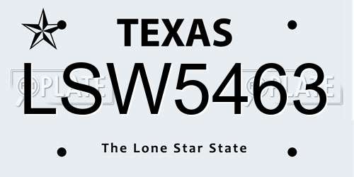 LSW5463 Texas License Plate