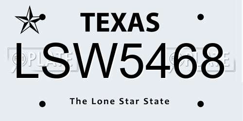 LSW5468 Texas License Plate