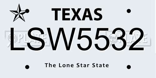 LSW5532 Texas License Plate