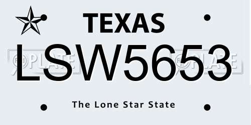 LSW5653 Texas License Plate