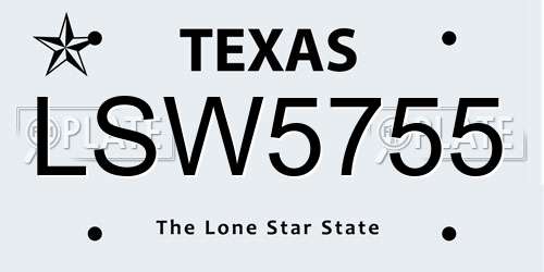 LSW5755 Texas License Plate
