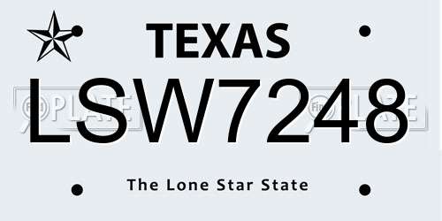 LSW7248 Texas License Plate
