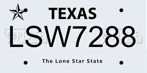 LSW7288 Texas License Plate