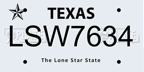 LSW7634 Texas License Plate